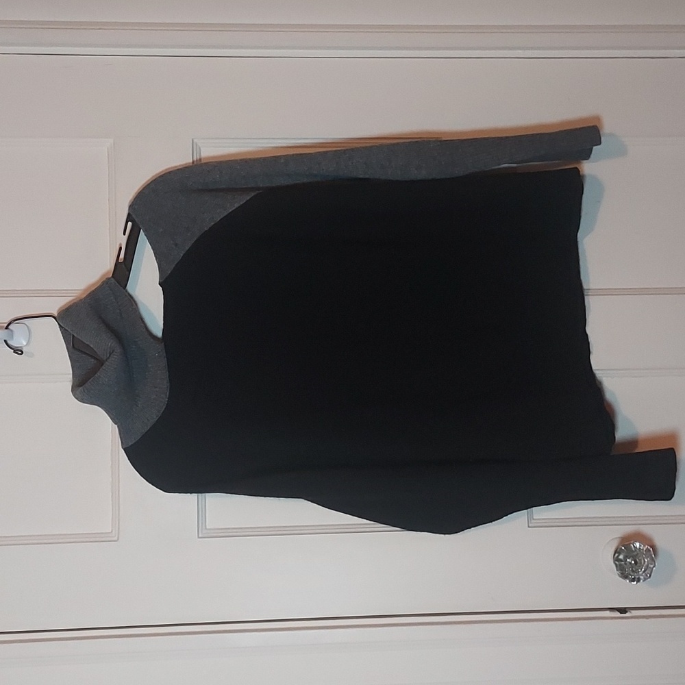 JAMISON Farrah Black Gray Turtleneck Cut Out Sweater